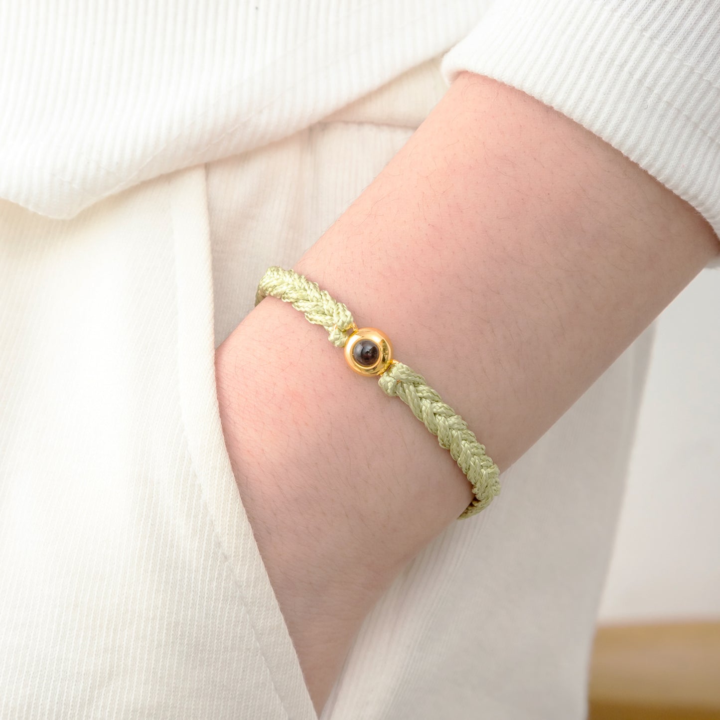 JSJOY Custom Photo Projection Charm Bracelet Personalized Delicate Minimalist Braided Rope Bracelet Anniversary Memorial Gift For Her Him