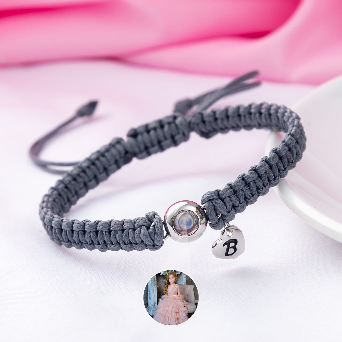 JSJOY Custom Picture Projection Charm Bracelet Personalized Heart Intial Handmade Minimalist Jewelry Anniversary Memorial Gift for her him