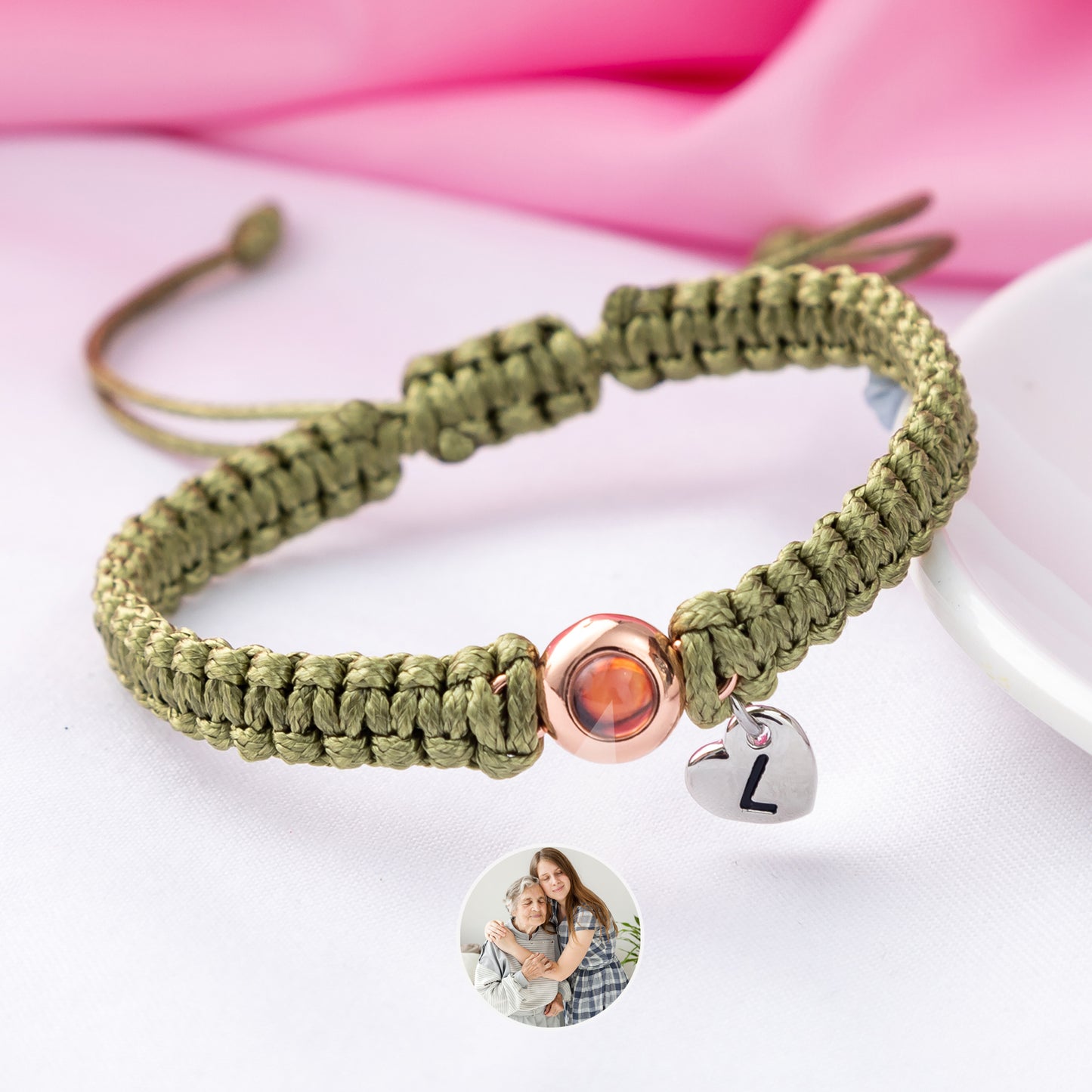 JSJOY Custom Picture Projection Charm Bracelet Personalized Heart Intial Handmade Minimalist Jewelry Anniversary Memorial Gift for her him