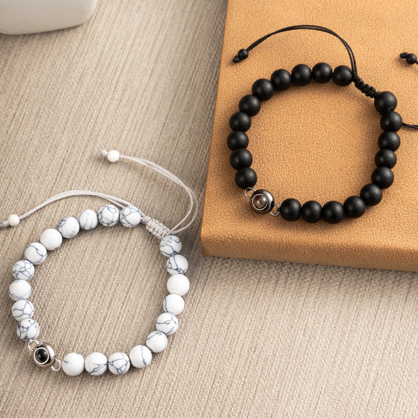 JSJOY Personalized Photo Beaded Charm Bracelet Custom Projection Picture Natural Stone Bracelet Anniversary Minimalist Handmade Jewelry for Her Him