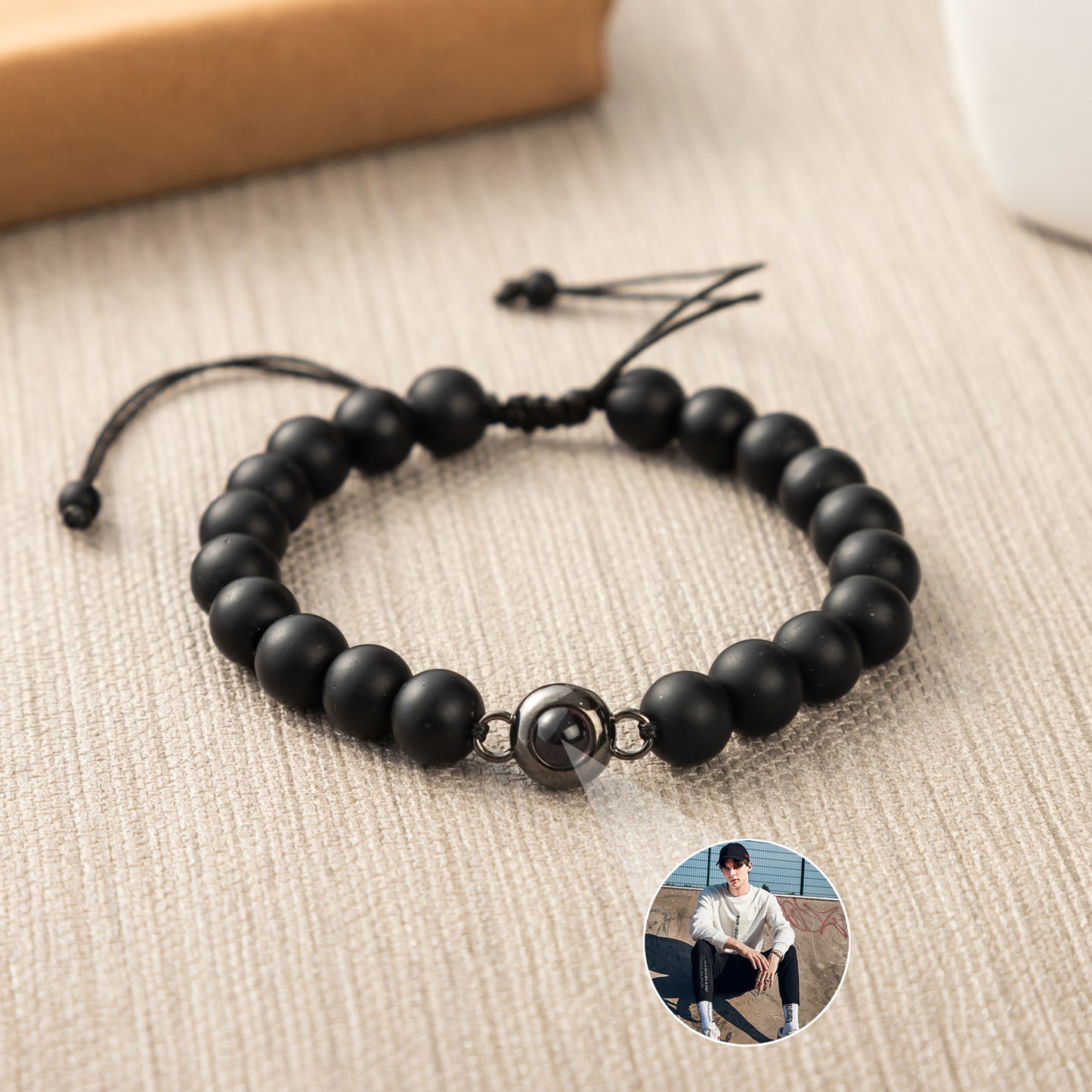 JSJOY Personalized Photo Beaded Charm Bracelet Custom Projection Picture Natural Stone Bracelet Anniversary Minimalist Handmade Jewelry for Her Him