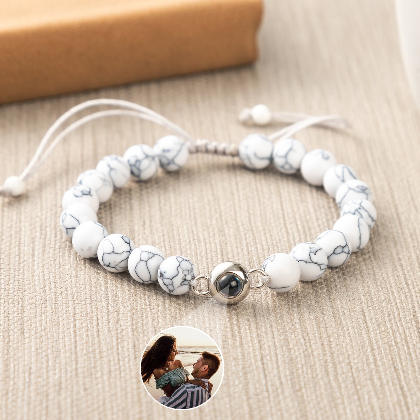 JSJOY Personalized Photo Beaded Charm Bracelet Custom Projection Picture Natural Stone Bracelet Anniversary Minimalist Handmade Jewelry for Her Him