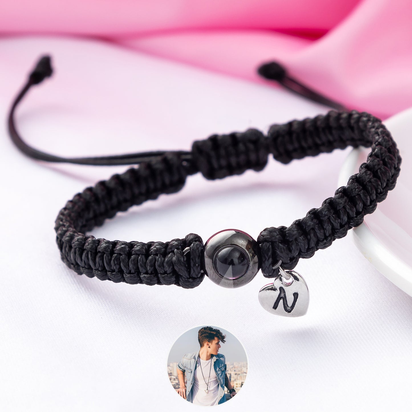 JSJOY Custom Picture Projection Charm Bracelet Personalized Heart Intial Handmade Minimalist Jewelry Anniversary Memorial Gift for her him