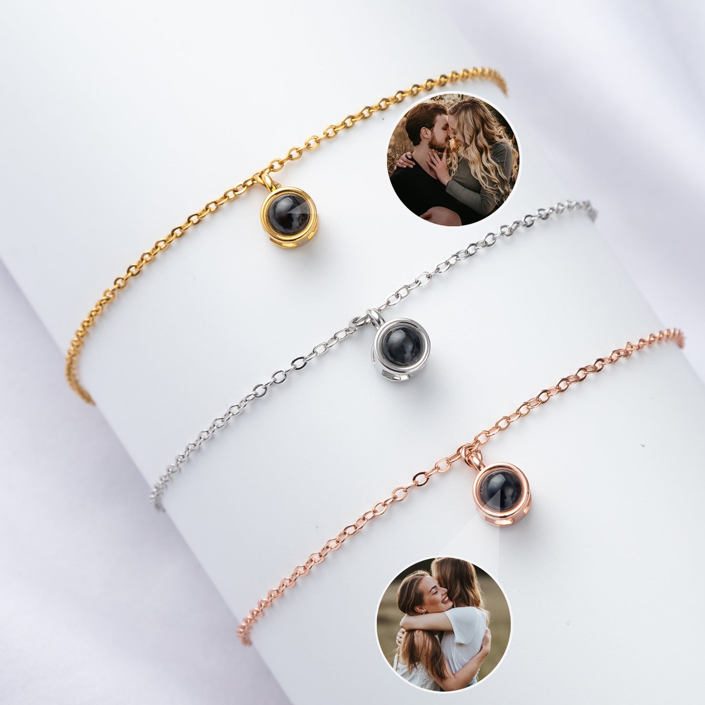JSJOY Custom Picture Projection Bracelet Personalized Wedding Minimalist Photo Bracelet Anniversary Promise Delicate Jewelry Gift for Girlfriend