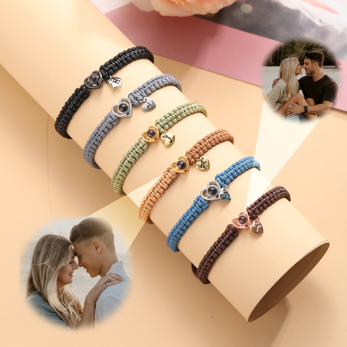 JSJOY Custom Photo Projection Bracelet Picture Bracelets For Couples Minimalist Handmade Bracelet Personalized Jewelry Memorial Gift For Her Him