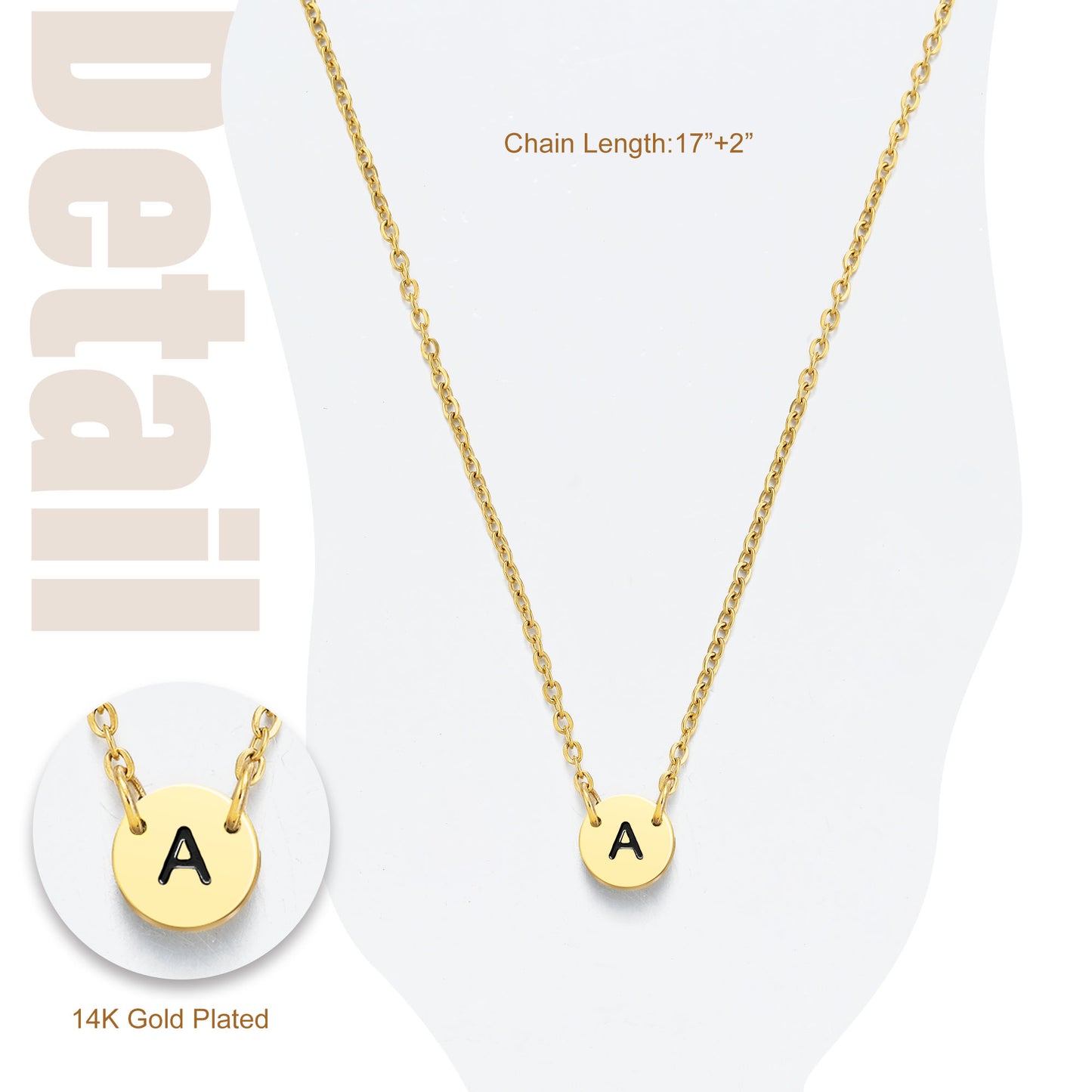 JSJOY Disc Initial Necklaces for Women Girls, 14K Gold Plated Letter A-Z Pendant Necklaces Tiny Initial Choker Necklace for Teen Girls Jewelry Gifts for Her