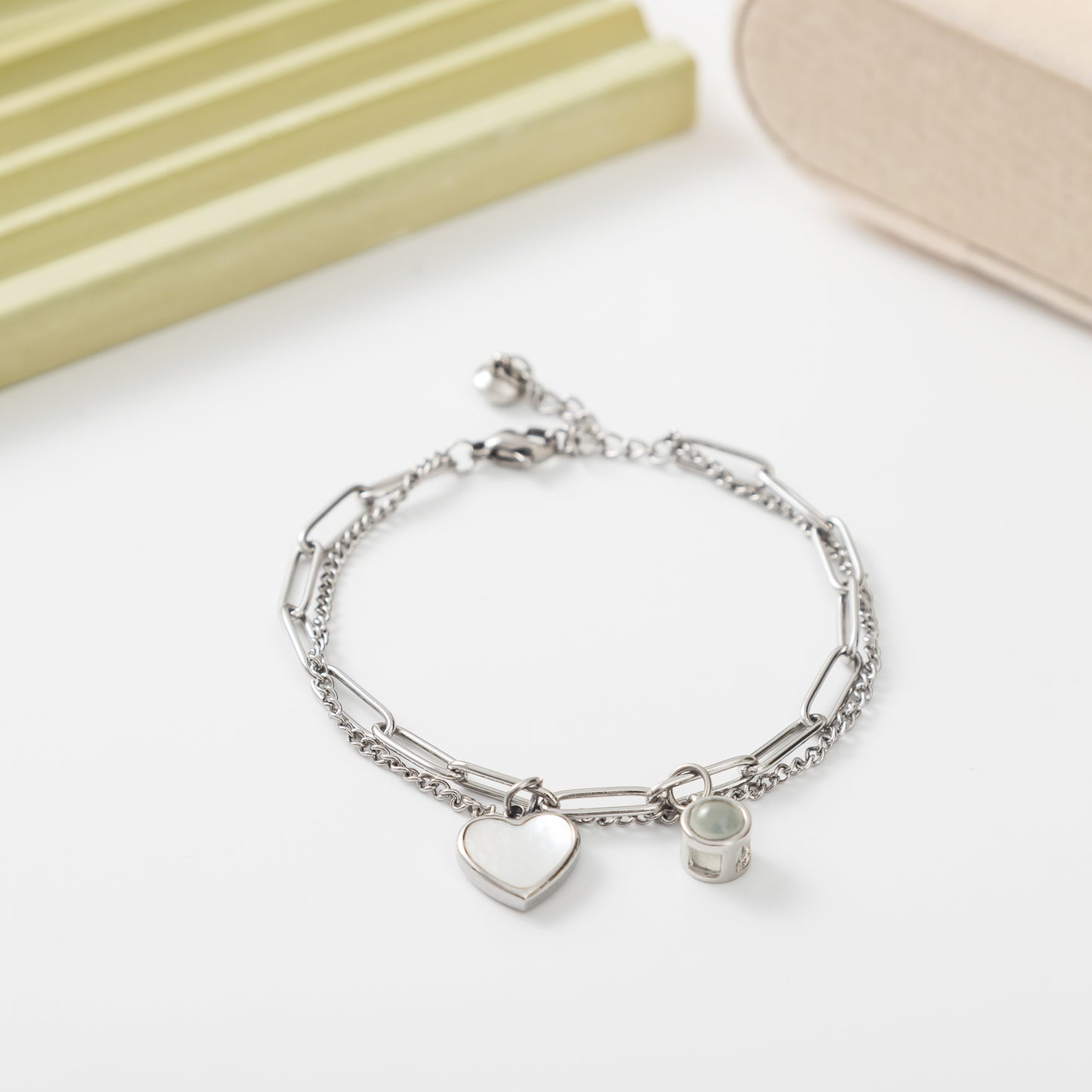 JSJOY Projection Photo Bracelet Minimalist Jewelry Charm Personalized Photo Double Chain Picture Bracelet Customized Gift for Her