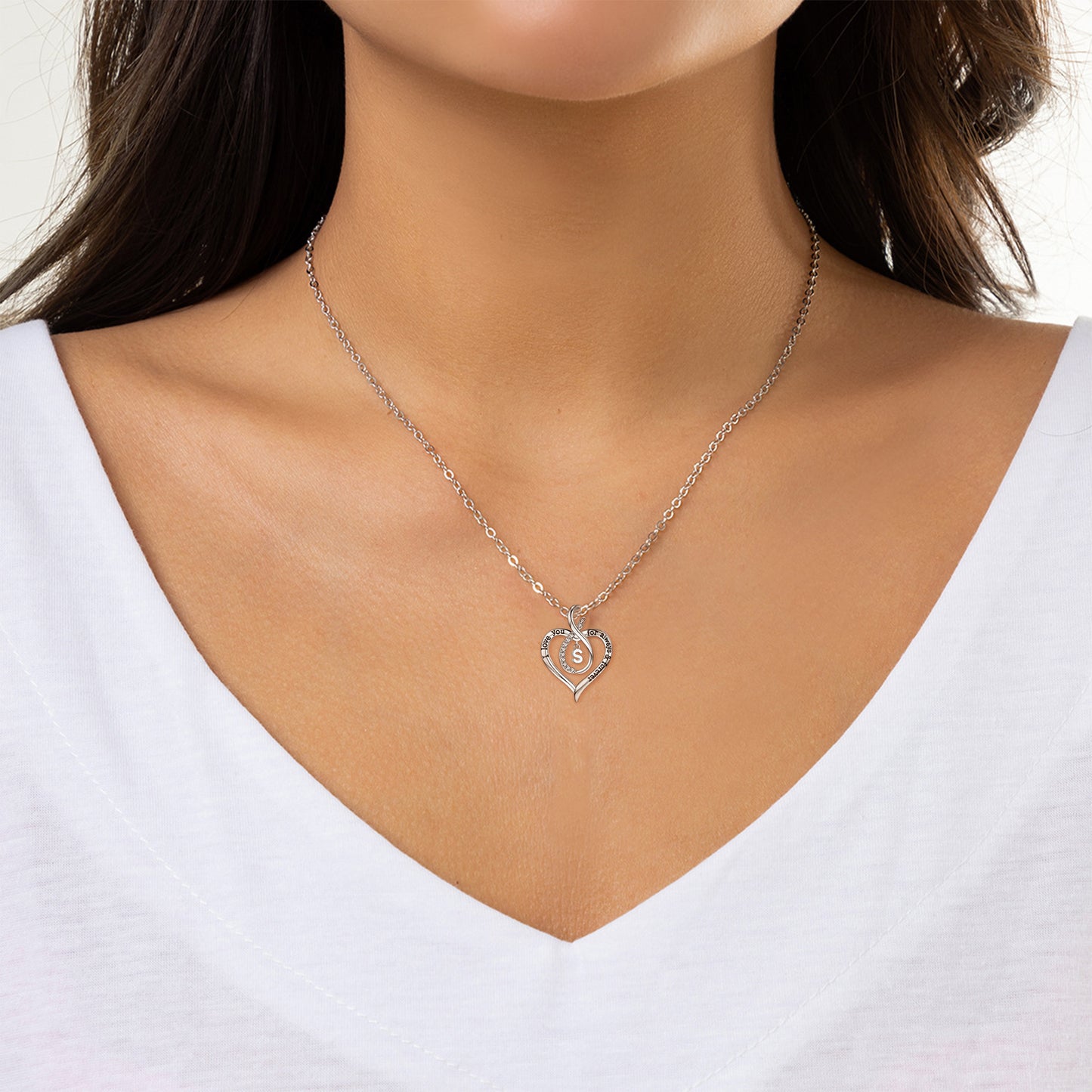 JSJOY Infinity Heart Necklace Gifts for Women Teen Girls I Love You Heart Pendant Initial Necklaces Anniversary Wedding Jewelry for My Baby Girlfriend