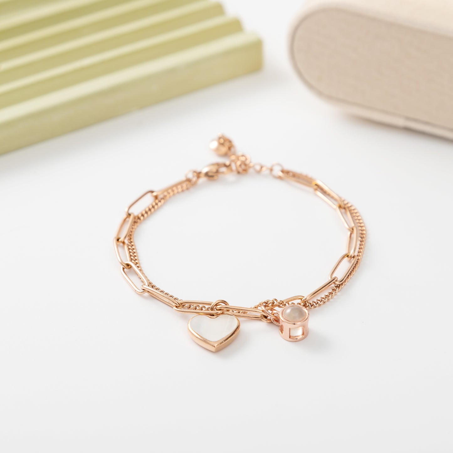 JSJOY Projection Photo Bracelet Minimalist Jewelry Charm Personalized Photo Double Chain Picture Bracelet Customized Gift for Her