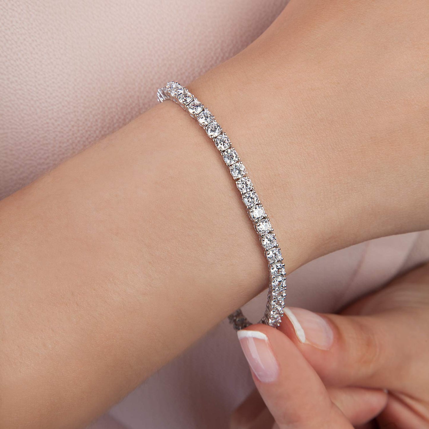 JSJOY 14K Gold Plated 3mm Cubic Zirconia Classic Tennis Bracelet Anniversary gift Gold Bracelets for Women