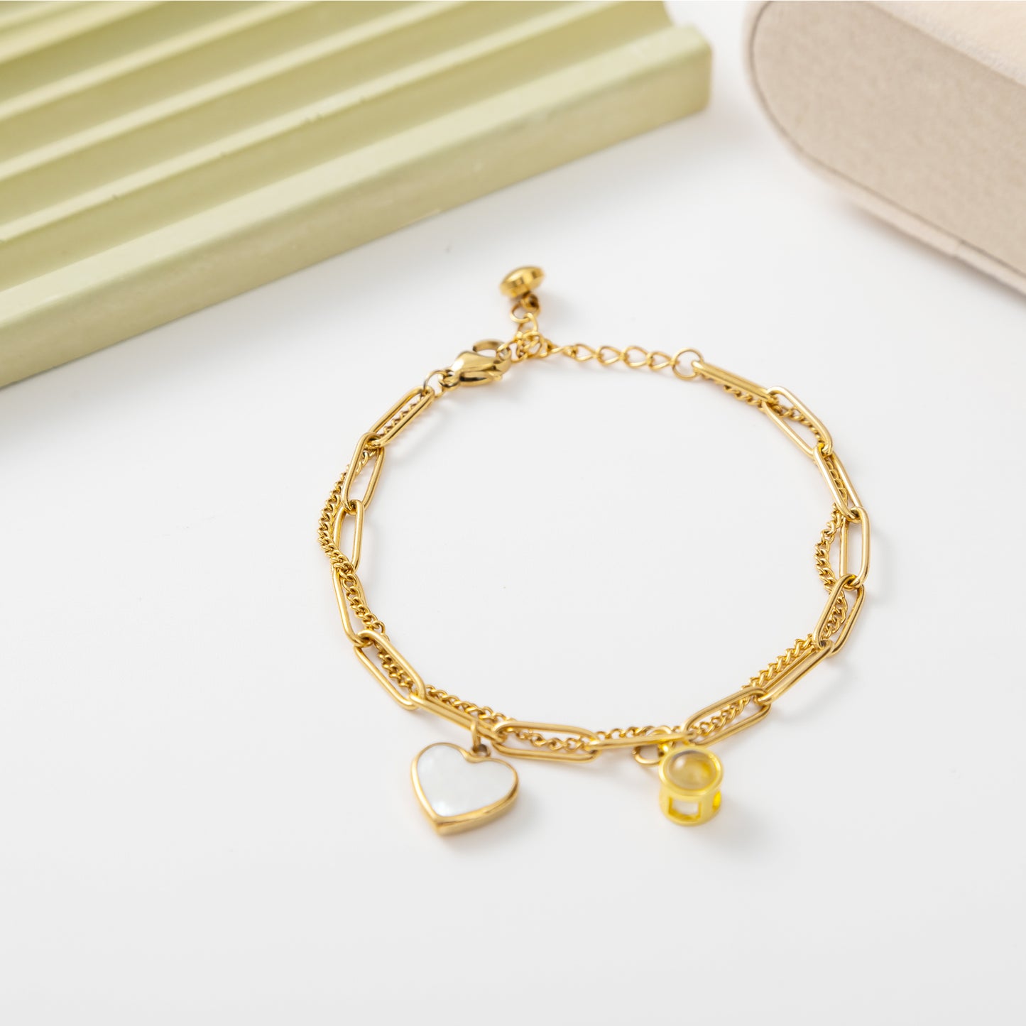 JSJOY Projection Photo Bracelet Minimalist Jewelry Charm Personalized Photo Double Chain Picture Bracelet Customized Gift for Her