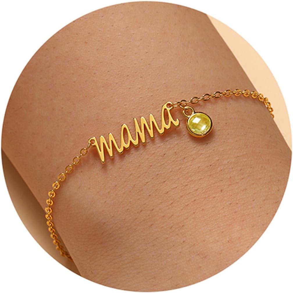 JSJOY Mom Birthday Gifts Gold Mama Bracelet with Birthstone Birthday Gifts for Women Dainty Birthstone Bracelets Emerald Jewelry Mom Gifts for Mother New Mom Gifts