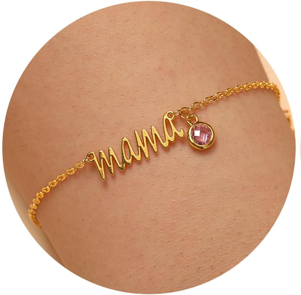 JSJOY Mom Birthday Gifts Gold Mama Bracelet with Birthstone Birthday Gifts for Women Dainty Birthstone Bracelets Emerald Jewelry Mom Gifts for Mother New Mom Gifts