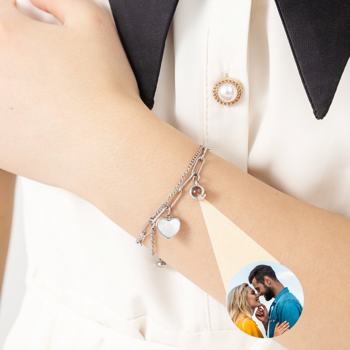 JSJOY Projection Photo Bracelet Minimalist Jewelry Charm Personalized Photo Double Chain Picture Bracelet Customized Gift for Her
