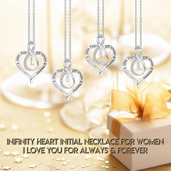 JSJOY Infinity Heart Necklace Gifts for Women Teen Girls I Love You Heart Pendant Initial Necklaces Anniversary Wedding Jewelry for My Baby Girlfriend