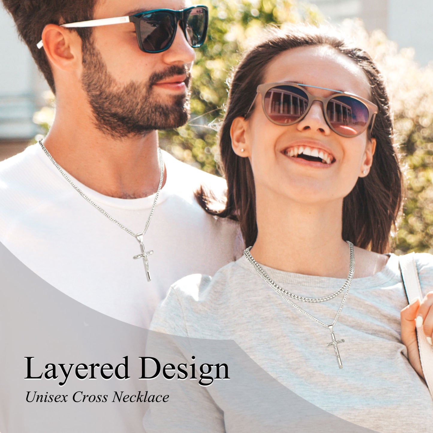 JSJOY Cross Necklace for Women Men Stainless Steel Mens Cross Necklaces Gold Silver Black Jesus Cross Necklace Layered Cuban Figaro Chain Necklace Jewelry Gifts for Women Men