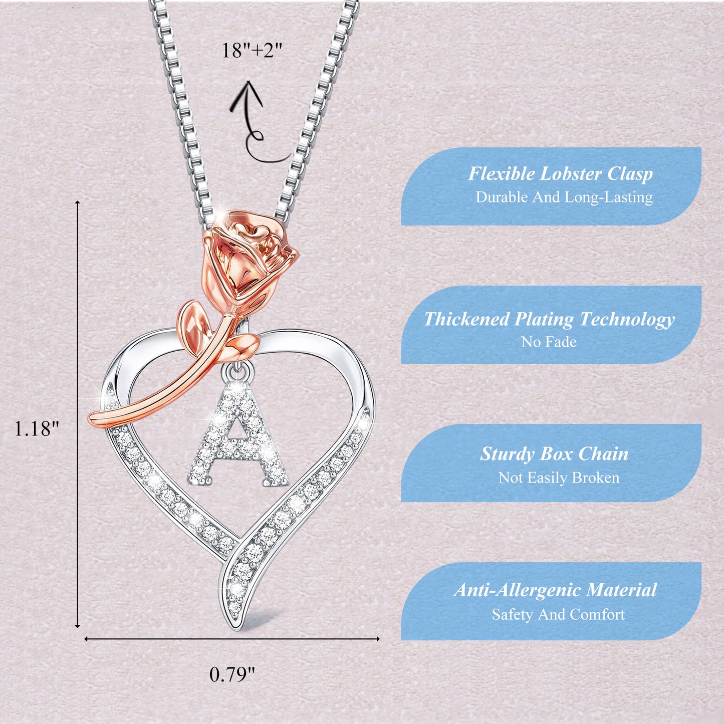 JSJOY Initial Necklaces for Women Heart Necklace for Girls Women Rose Flower Necklace Letter A-Z Necklace Initial Jewelry for Birthday Valentines Day Gifts