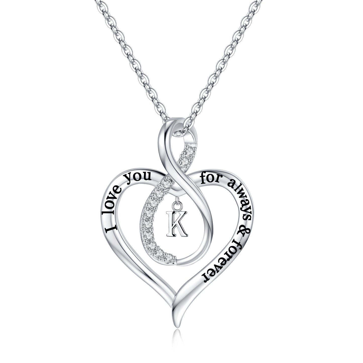JSJOY Infinity Heart Necklace Gifts for Women Teen Girls I Love You Heart Pendant Initial Necklaces Anniversary Wedding Jewelry for My Baby Girlfriend