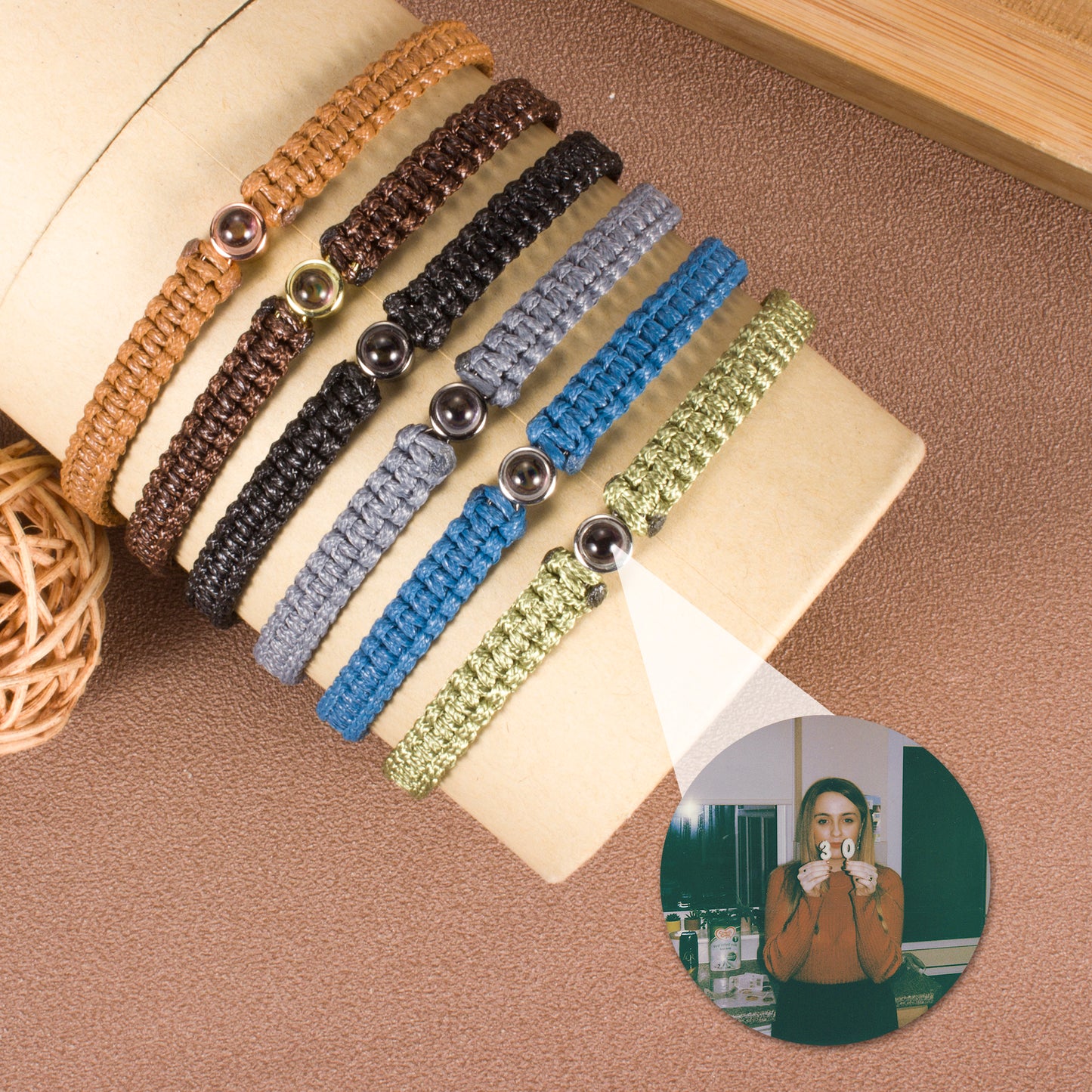 Personalized Photo Projection Charm Bracelet Friendship Picture Projection Braided Rope Bracelets Minimalism Handmade Jewelry for Friend