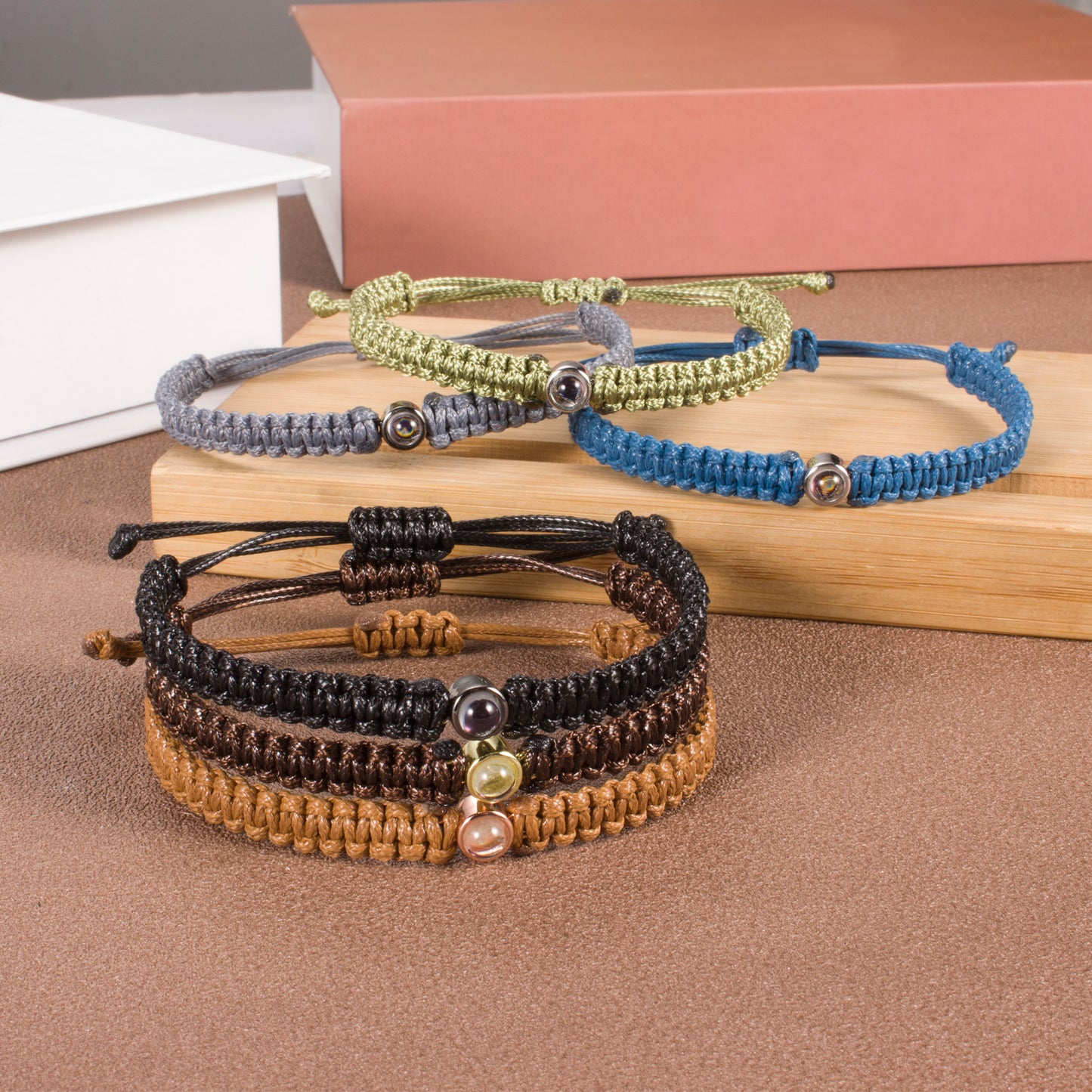 Personalized Photo Projection Charm Bracelet Friendship Picture Projection Braided Rope Bracelets Minimalism Handmade Jewelry for Friend