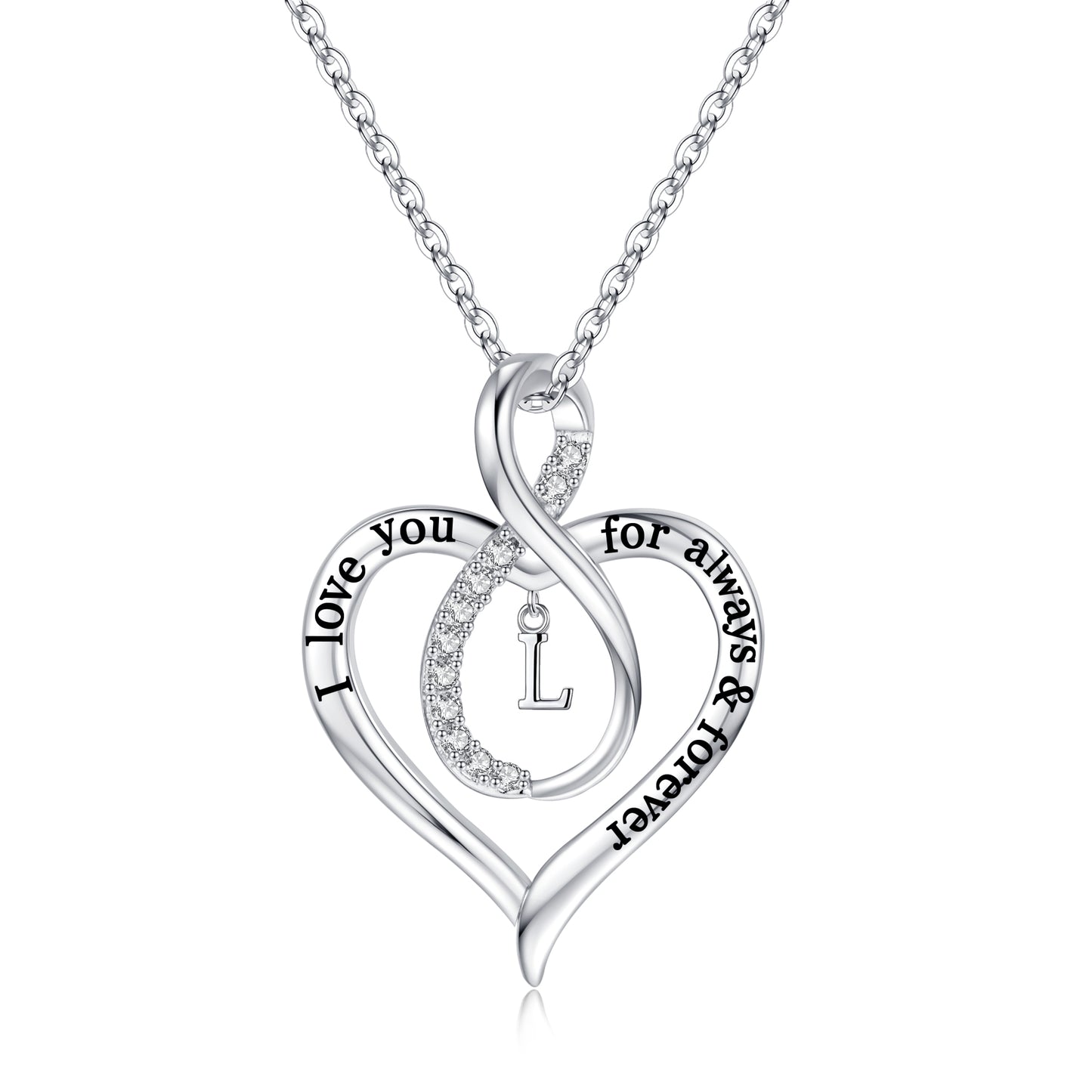 JSJOY Infinity Heart Necklace Gifts for Women Teen Girls I Love You Heart Pendant Initial Necklaces Anniversary Wedding Jewelry for My Baby Girlfriend