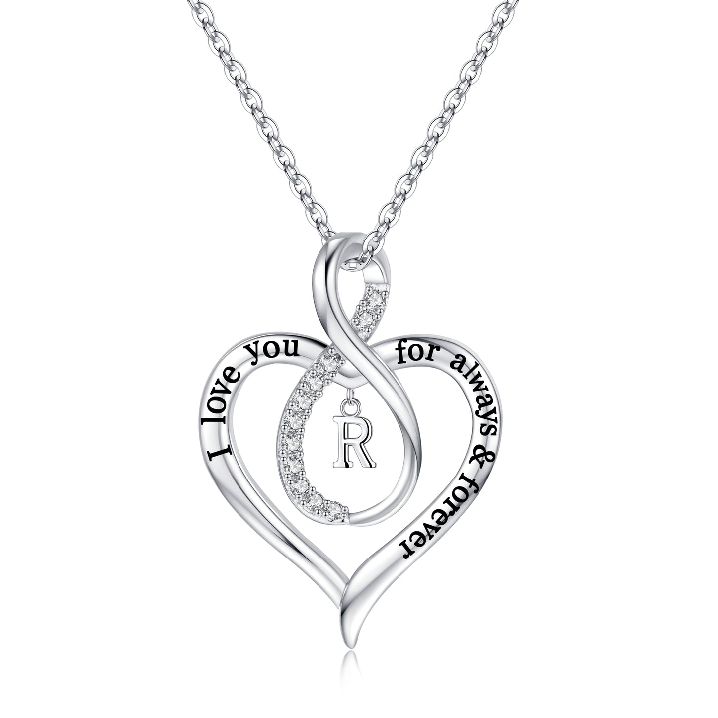 JSJOY Infinity Heart Necklace Gifts for Women Teen Girls I Love You Heart Pendant Initial Necklaces Anniversary Wedding Jewelry for My Baby Girlfriend
