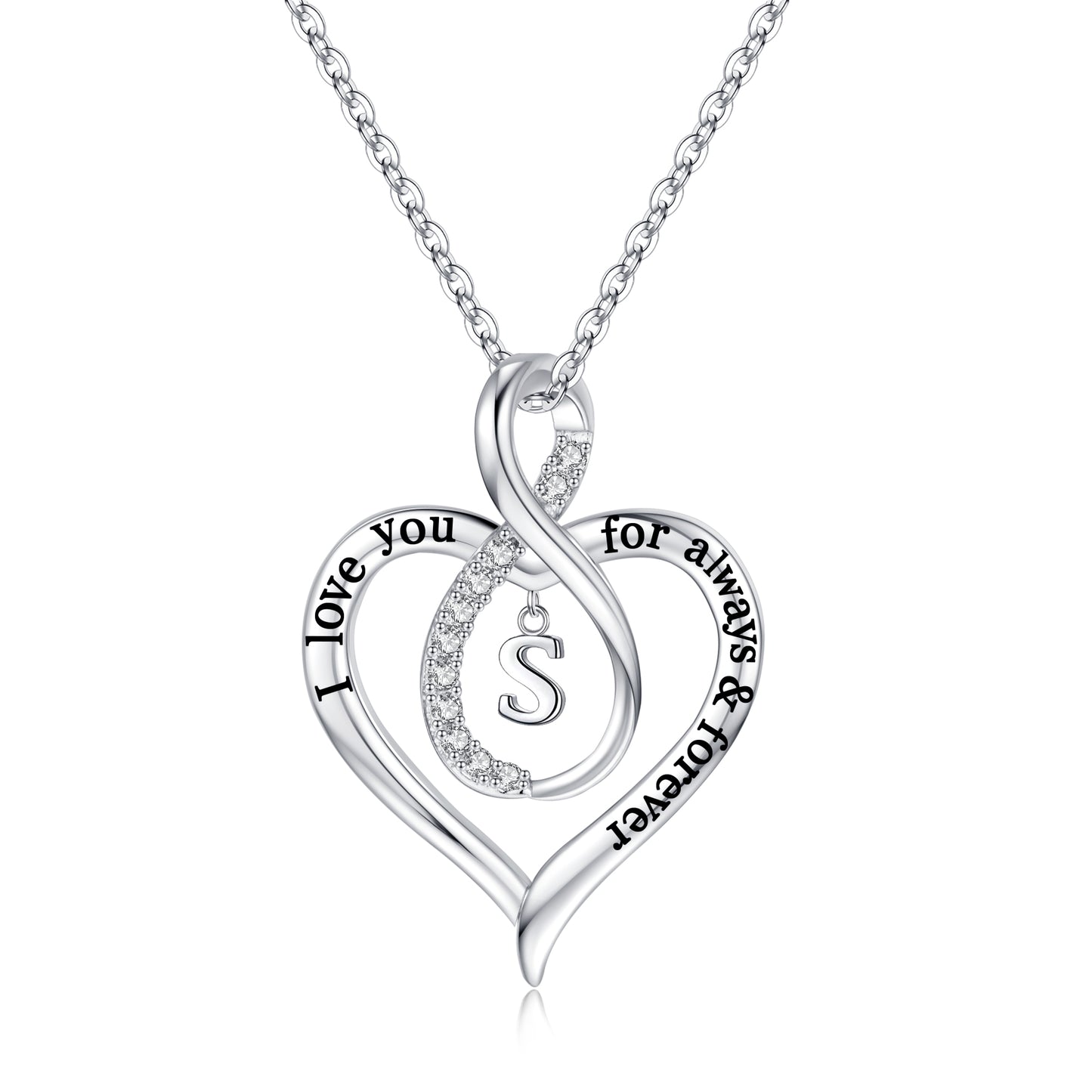 JSJOY Infinity Heart Necklace Gifts for Women Teen Girls I Love You Heart Pendant Initial Necklaces Anniversary Wedding Jewelry for My Baby Girlfriend