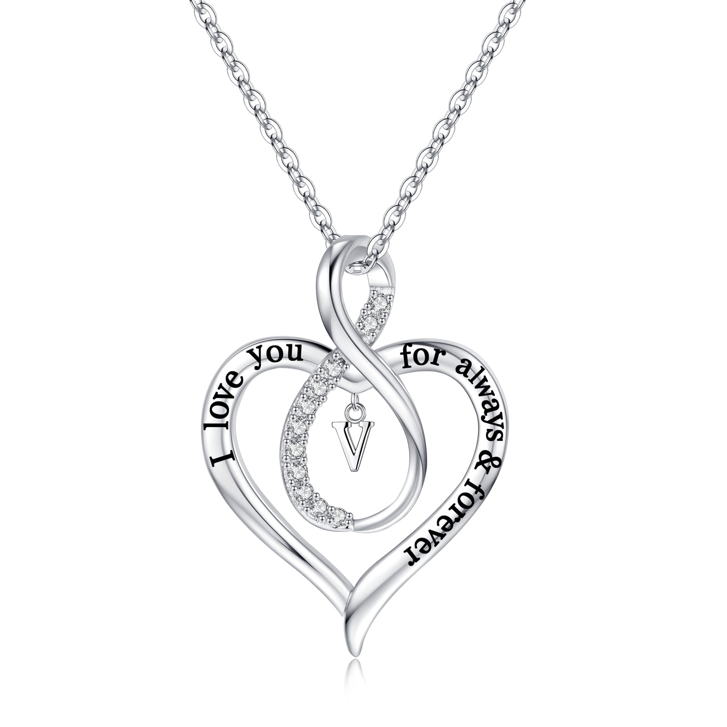 JSJOY Infinity Heart Necklace Gifts for Women Teen Girls I Love You Heart Pendant Initial Necklaces Anniversary Wedding Jewelry for My Baby Girlfriend