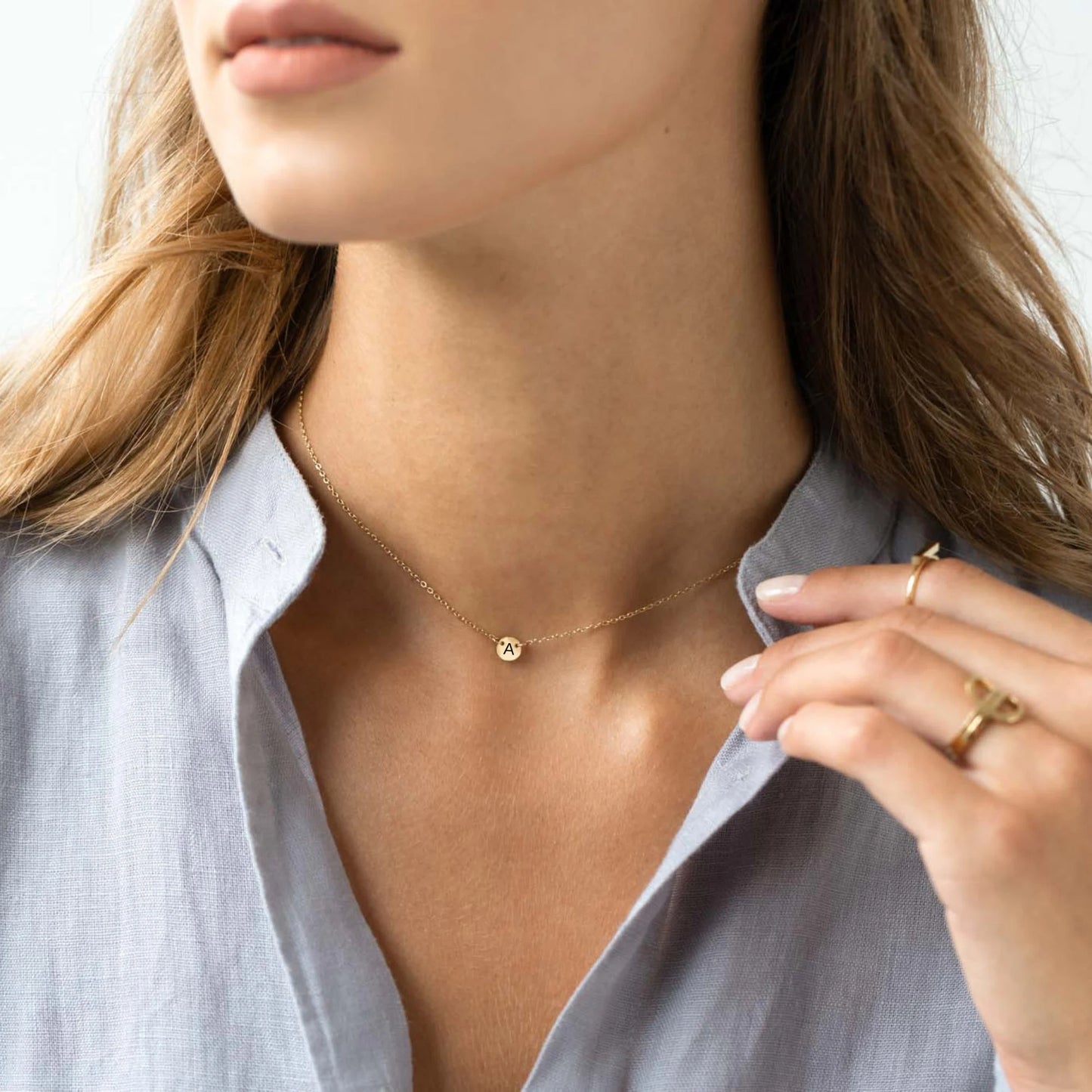 JSJOY Disc Initial Necklaces for Women Girls, 14K Gold Plated Letter A-Z Pendant Necklaces Tiny Initial Choker Necklace for Teen Girls Jewelry Gifts for Her