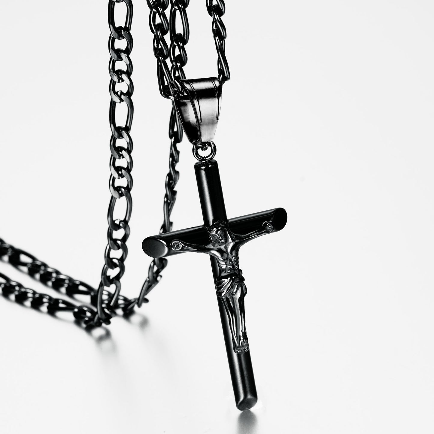 JSJOY Cross Necklace for Women Men Stainless Steel Mens Cross Necklaces Gold Silver Black Jesus Cross Necklace Layered Cuban Figaro Chain Necklace Jewelry Gifts for Women Men
