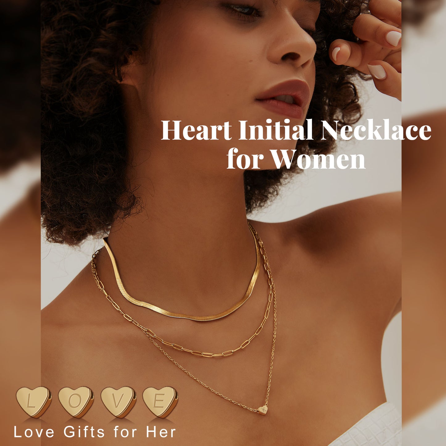 JSJOY Layered Initial Necklaces for Women, Gold Initial Heart Pendant Necklace Cute Letter A-Z Necklaces Tiny Initial Monogram Snake Choker Dainty Paperclip Chain Necklace for Girls