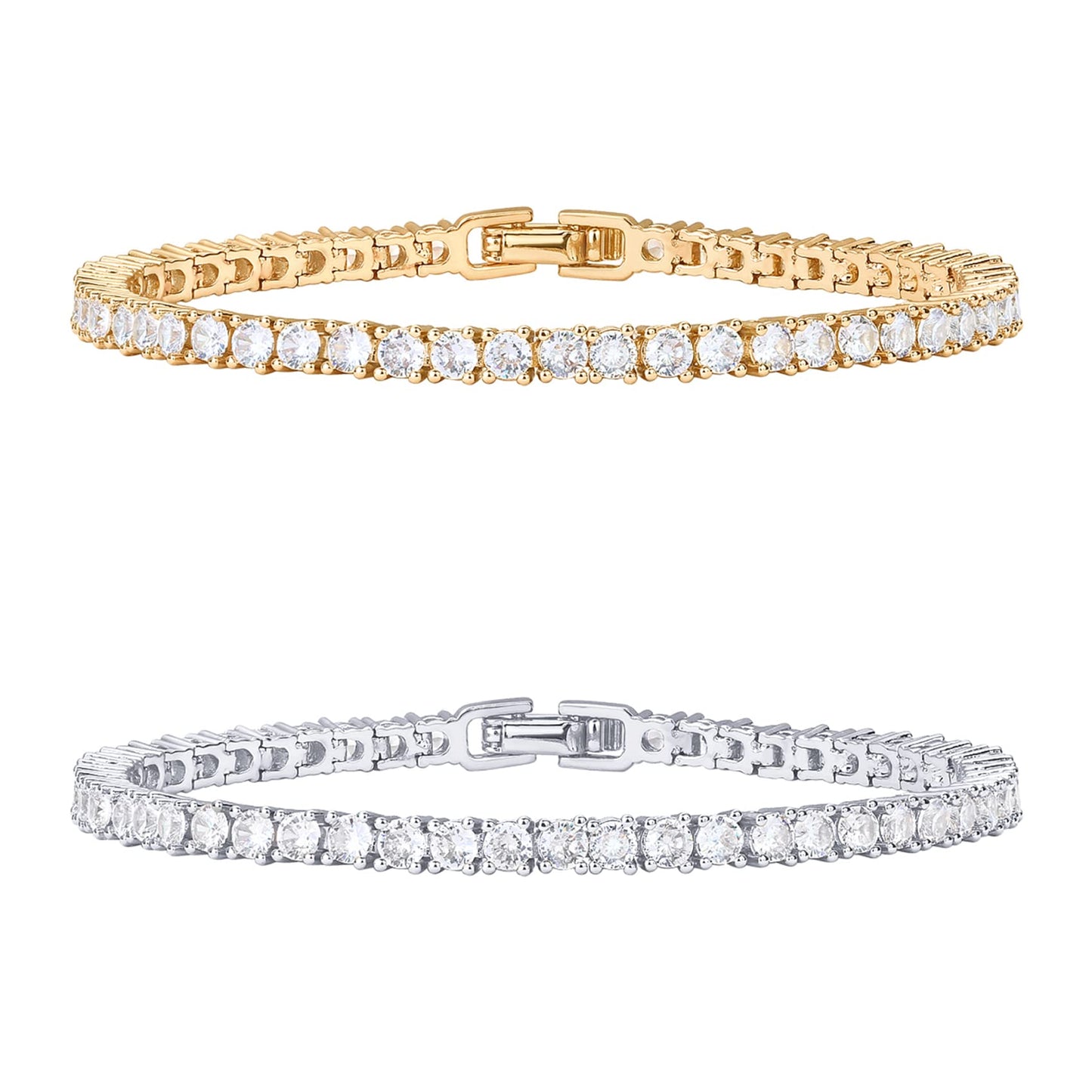 JSJOY 14K Gold Plated 3mm Cubic Zirconia Classic Tennis Bracelet Anniversary gift Gold Bracelets for Women