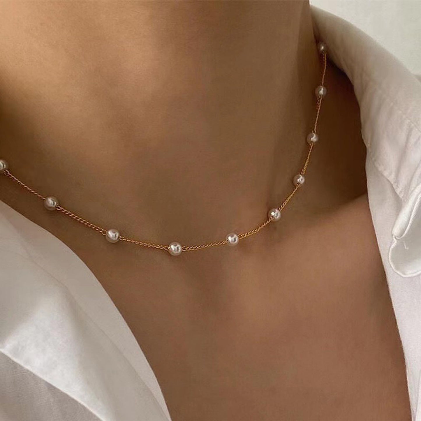 JSJOY Gold Pearl Necklace Gold Necklaces Pearl Choker Necklace Pearl Necklaces for Women Gold Jewelry for Bride Adjustable pearl choker jewelry for women