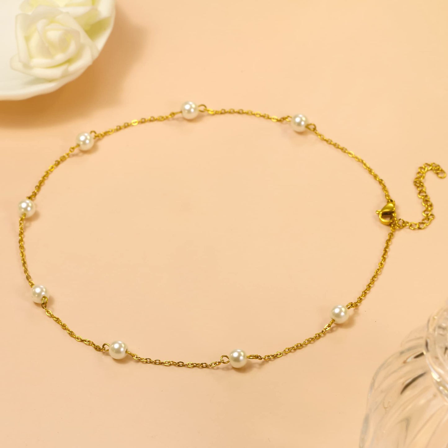 JSJOY Gold Pearl Necklace Gold Necklaces Pearl Choker Necklace Pearl Necklaces for Women Gold Jewelry for Bride Adjustable pearl choker jewelry for women