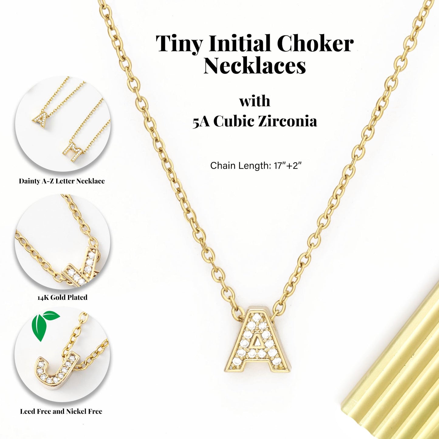 JSJOY Gold Diamond Initial Necklaces for Women Girls, Tiny Initial Necklace Letter A-Z Pendant Choker Cubic Zirconia Necklaces Diamond Necklace Crystal Pendant Jewelry for Teen Girls