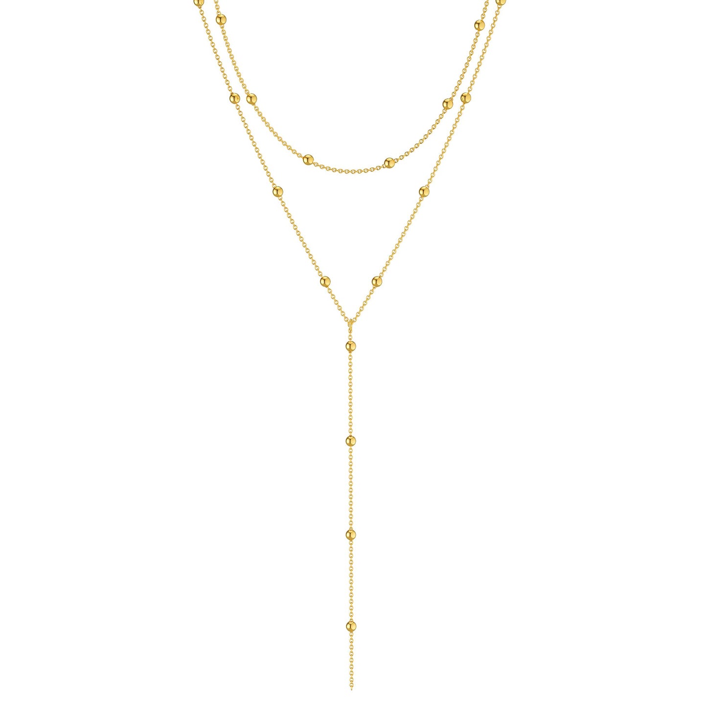 JSJOY Lariat Gold lariat Necklace for Women Chest Dainty Long Necklace 14k Gold Plated Y-Shaped Pendant Necklace Trendy Layered Cz Beaded Chain Drop Necklaces Simple Gold Jewelry For Women Girls Gift