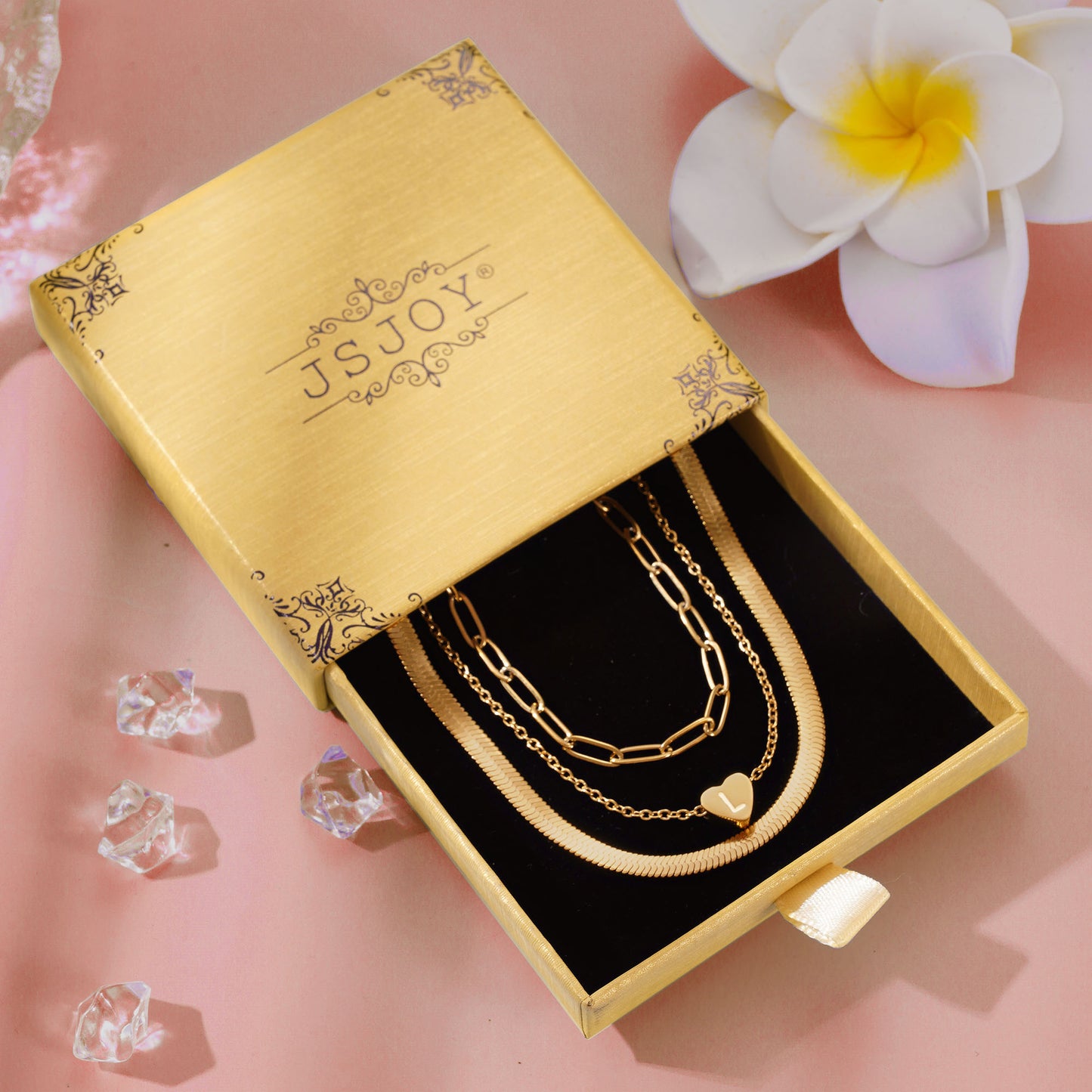JSJOY Layered Initial Necklaces for Women, Gold Initial Heart Pendant Necklace Cute Letter A-Z Necklaces Tiny Initial Monogram Snake Choker Dainty Paperclip Chain Necklace for Girls