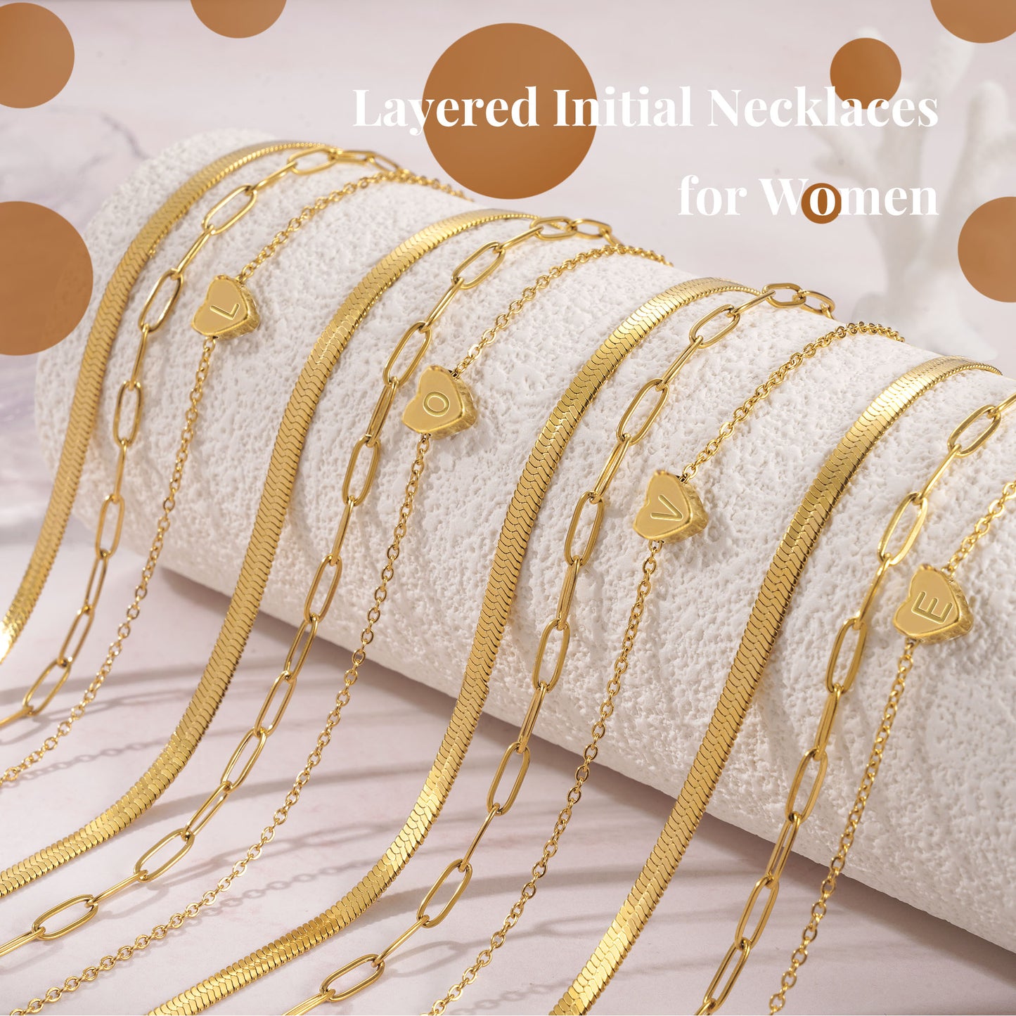 JSJOY Layered Initial Necklaces for Women, Gold Initial Heart Pendant Necklace Cute Letter A-Z Necklaces Tiny Initial Monogram Snake Choker Dainty Paperclip Chain Necklace for Girls