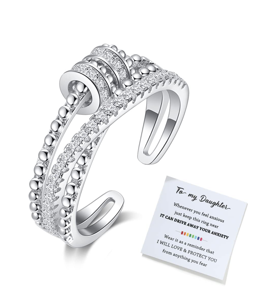 To My Daughter Fidget Ring for Anxiety Adjustable Stacking RING Fidget Rings for Anxiety for Women Anxiety Relief Rainbow Fidget Ring Jewelry Gifts