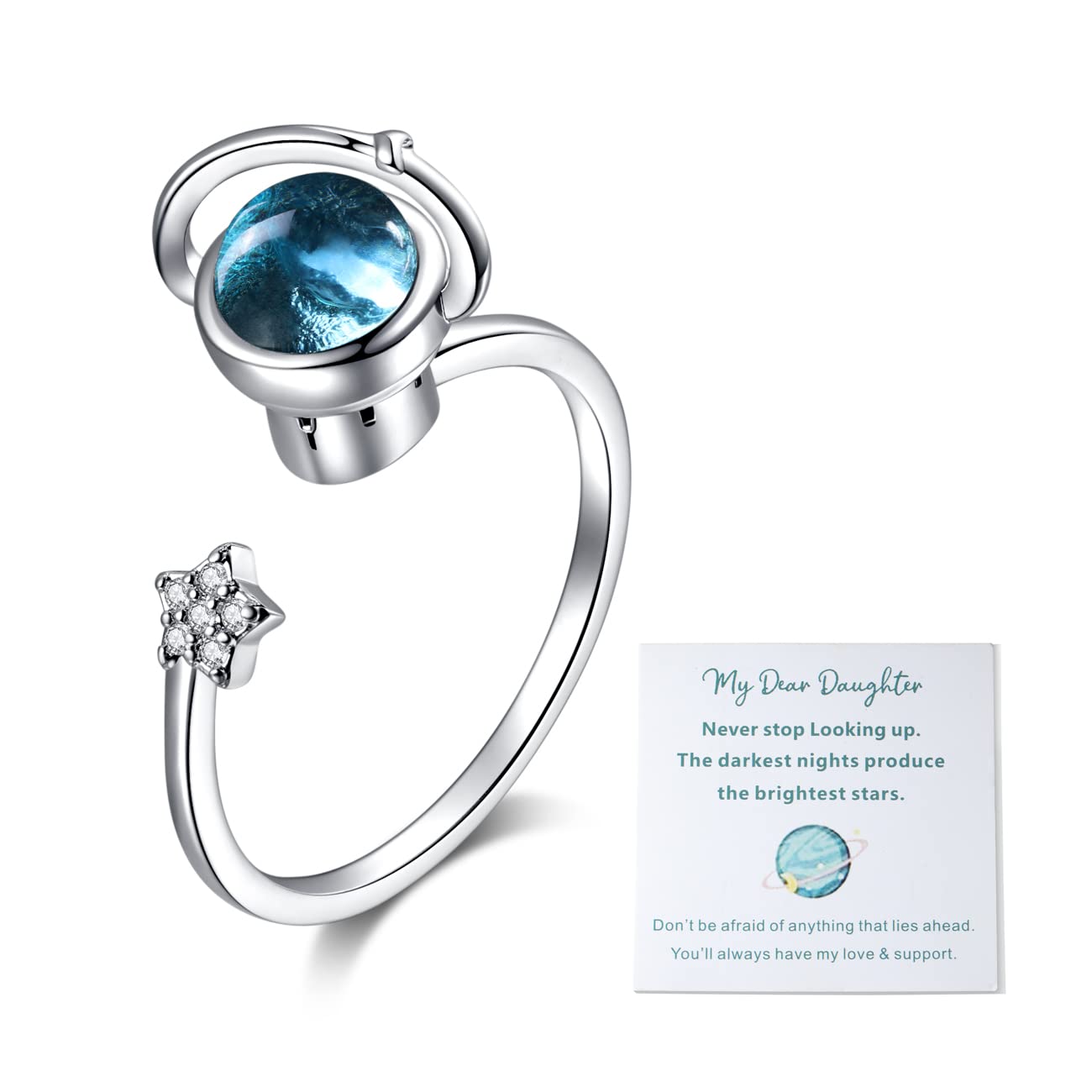 To My Daughter Fidget Ring for Anxiety Adjustable Stacking RING Fidget Rings for Anxiety for Women Anxiety Relief Rainbow Fidget Ring Jewelry Gifts
