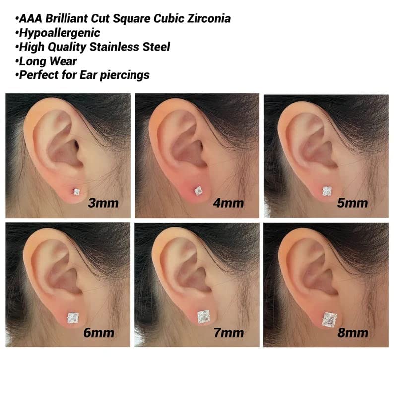 12 Pairs Stainless Steel Stud Earrings For Women Men Girls Hypoallergenic Silver Earrings Sets For Women Multipack Cubic Zirconia Earrings Studs (3-8 MM)Holiday gifts
