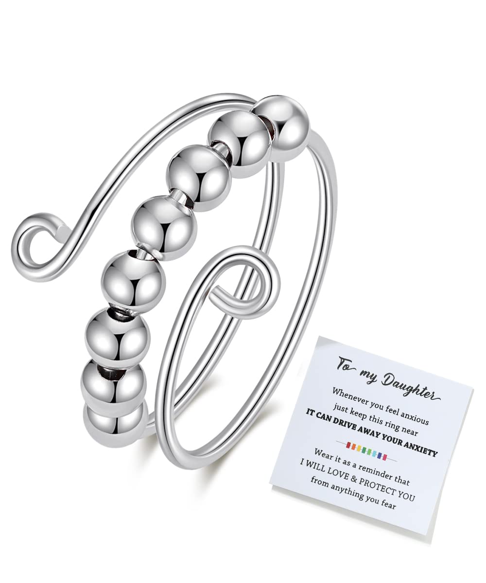 To My Daughter Fidget Ring for Anxiety Adjustable Stacking RING Fidget Rings for Anxiety for Women Anxiety Relief Rainbow Fidget Ring Jewelry Gifts