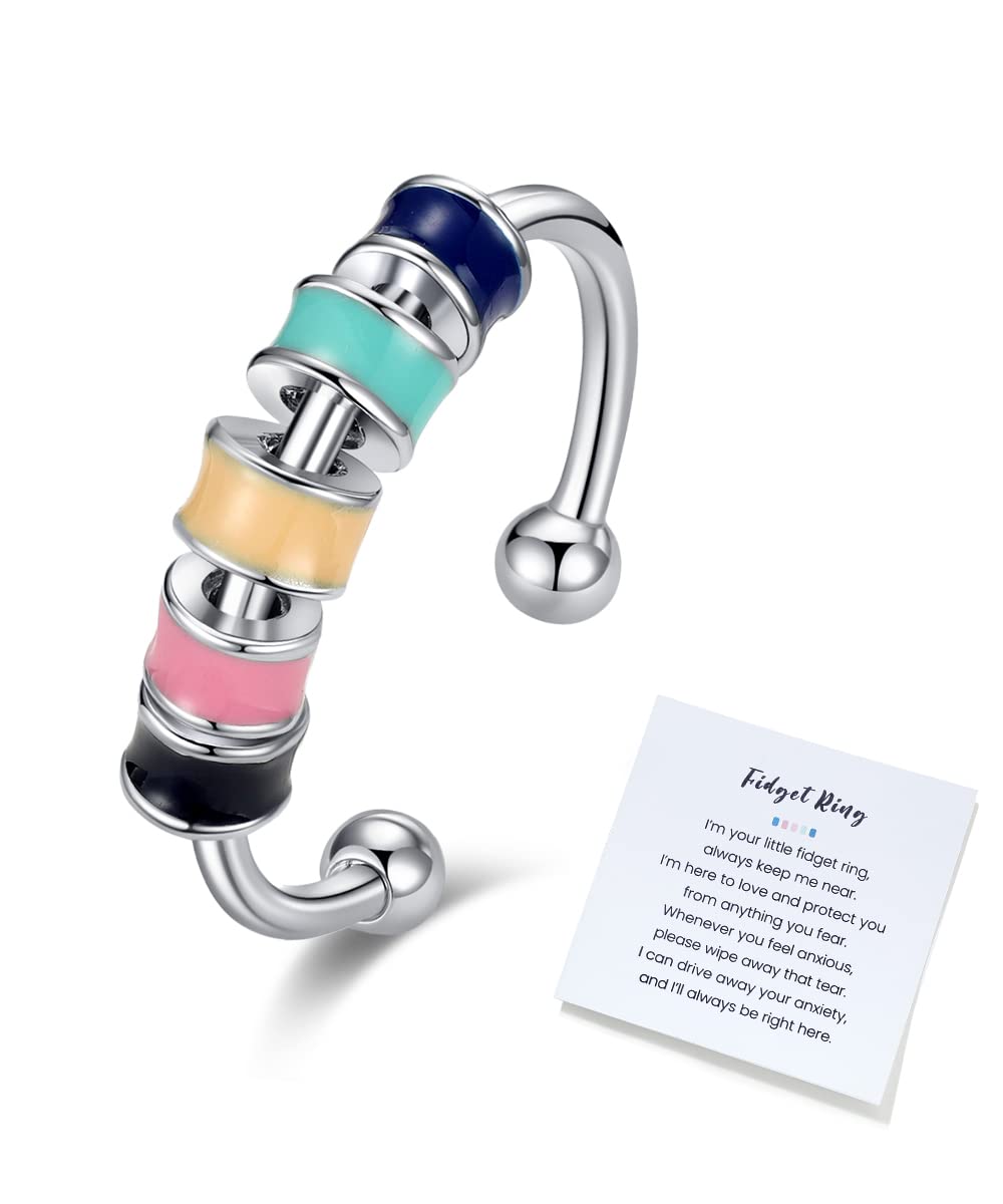 To My Daughter Fidget Ring for Anxiety Adjustable Stacking RING Fidget Rings for Anxiety for Women Anxiety Relief Rainbow Fidget Ring Jewelry Gifts