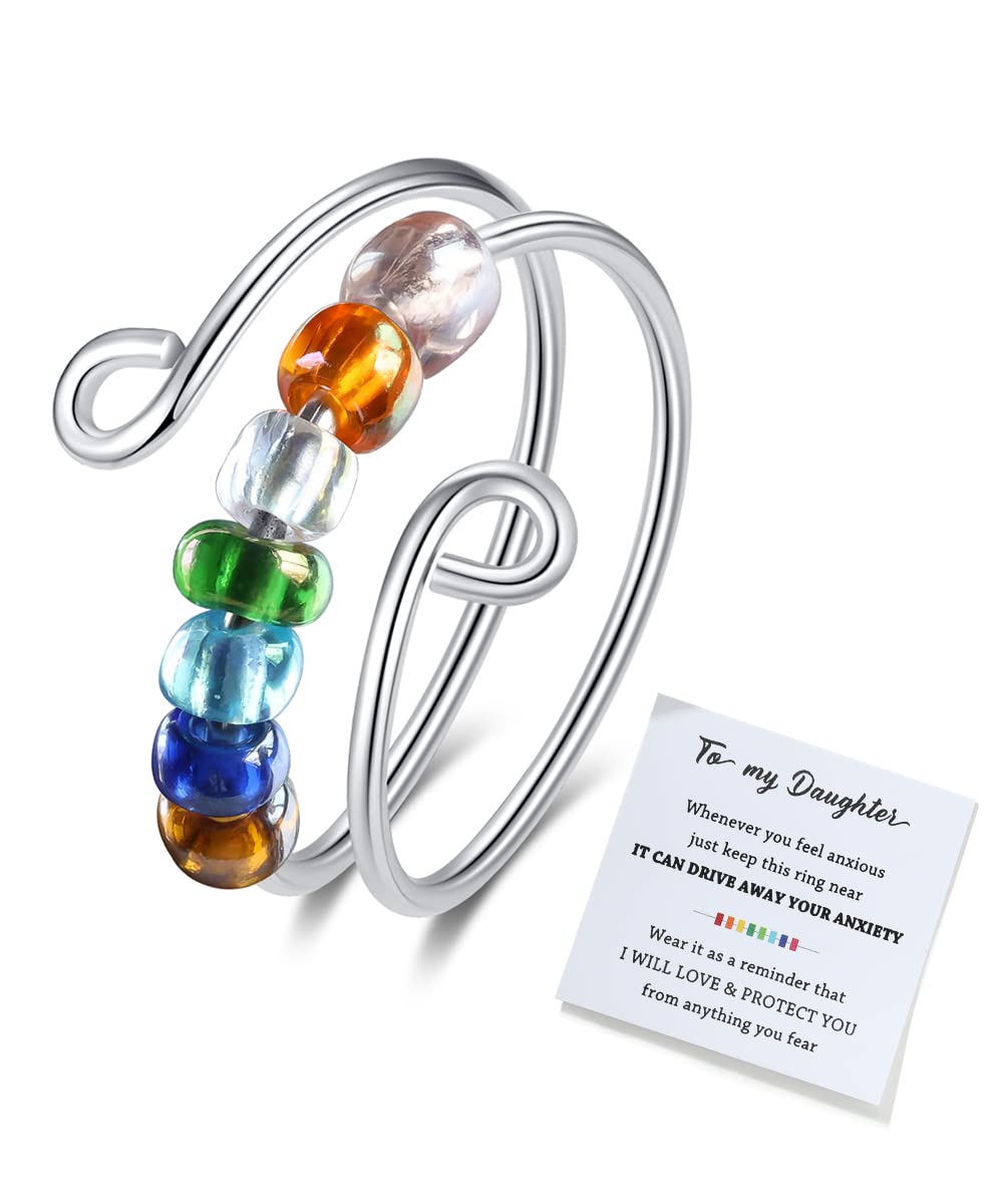 To My Daughter Fidget Ring for Anxiety Adjustable Stacking RING Fidget Rings for Anxiety for Women Anxiety Relief Rainbow Fidget Ring Jewelry Gifts