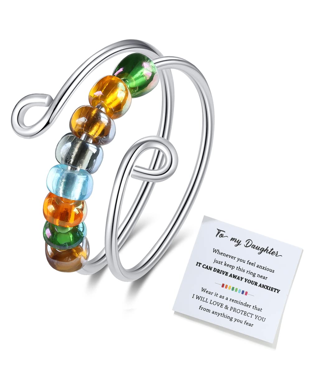 To My Daughter Fidget Ring for Anxiety Adjustable Stacking RING Fidget Rings for Anxiety for Women Anxiety Relief Rainbow Fidget Ring Jewelry Gifts