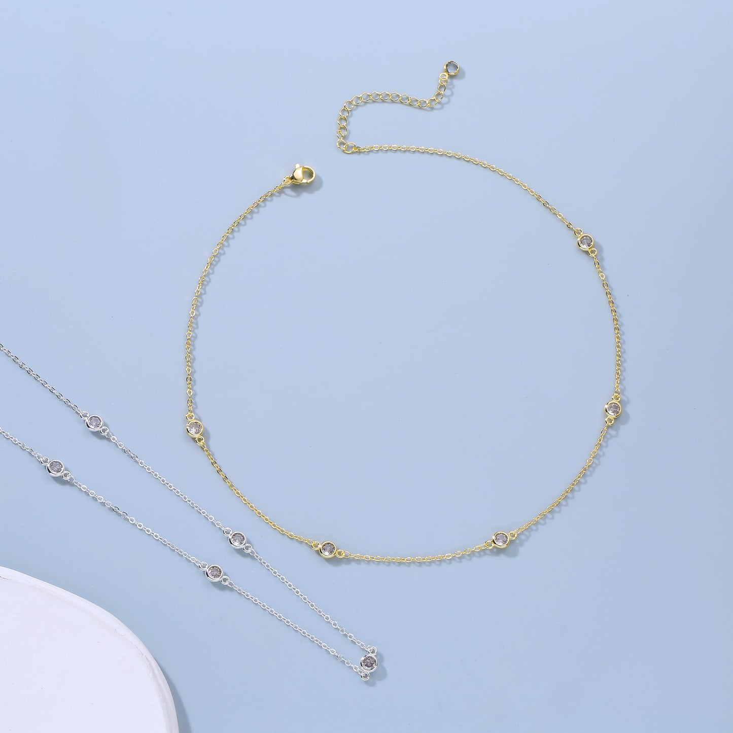 JSJOY Women Dainty Leaf Necklace 14k Gold Plated Layered CZ Moon Necklace Simple Diamond Choker Necklaces for Women Trendy Jewelry Gifts for Girls