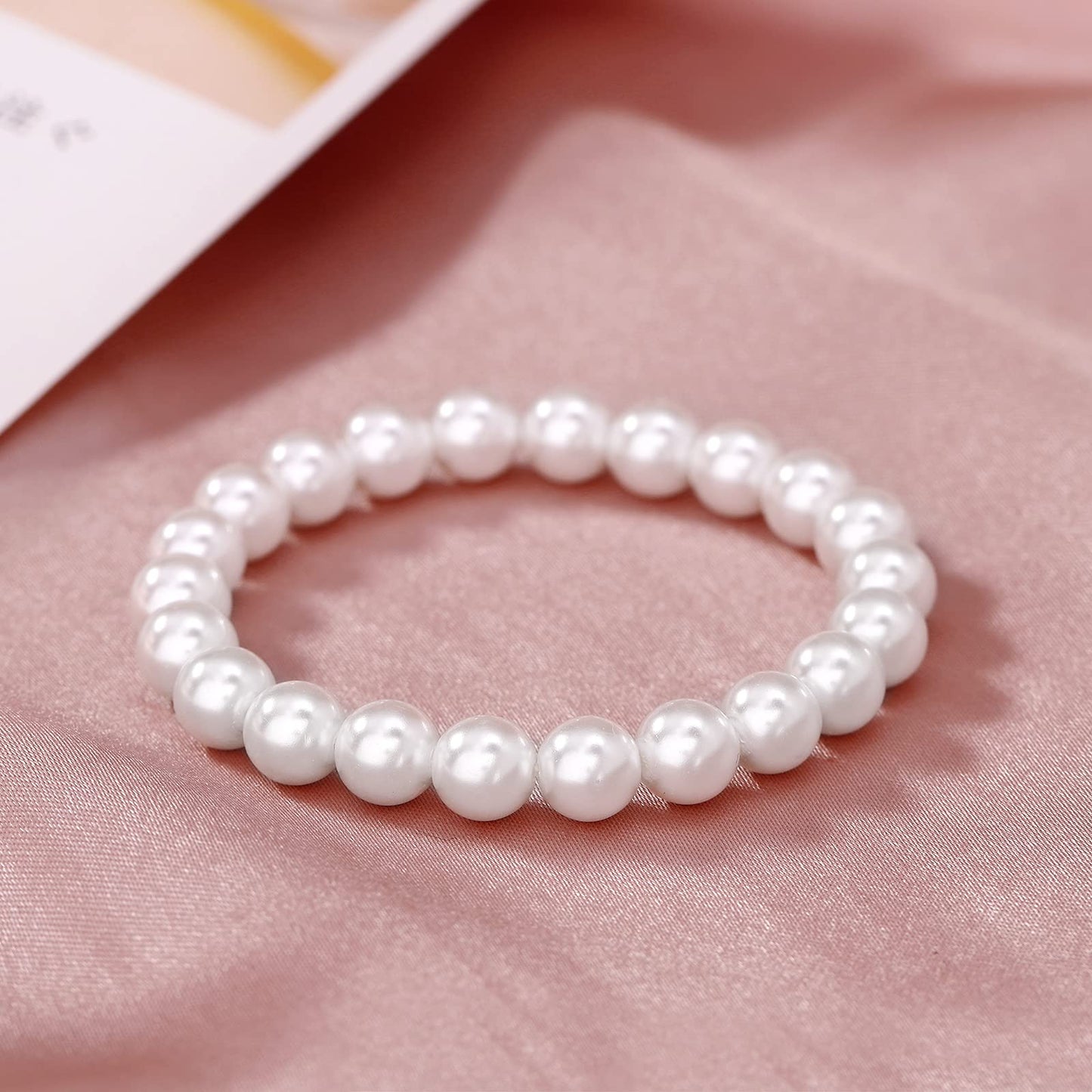 Pearl suit fashion White 8mm Faux Hand Knotted Glass Imitation Pearls Necklace Earring Jewelry 3 Set for Women and Girls