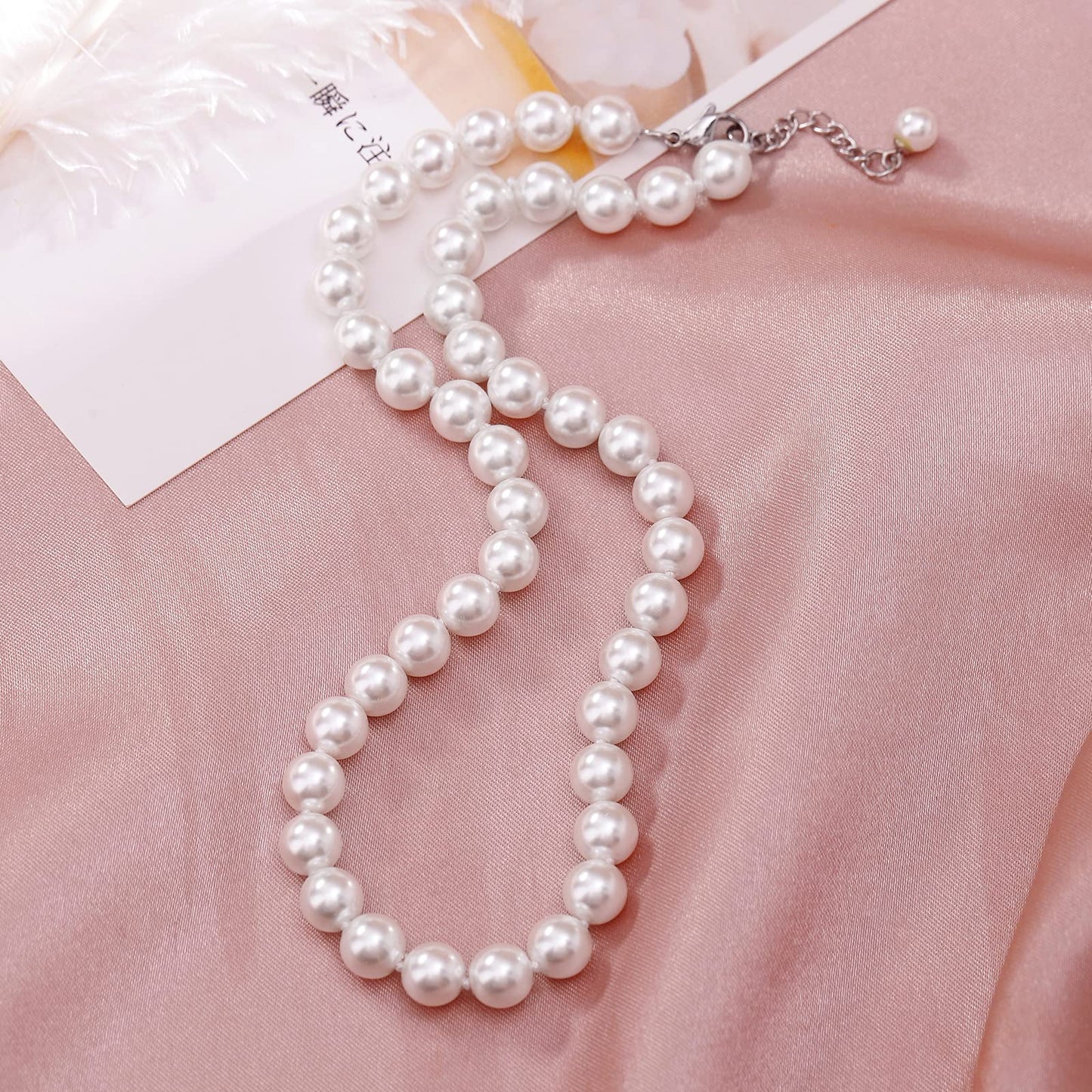Pearl suit fashion White 8mm Faux Hand Knotted Glass Imitation Pearls Necklace Earring Jewelry 3 Set for Women and Girls