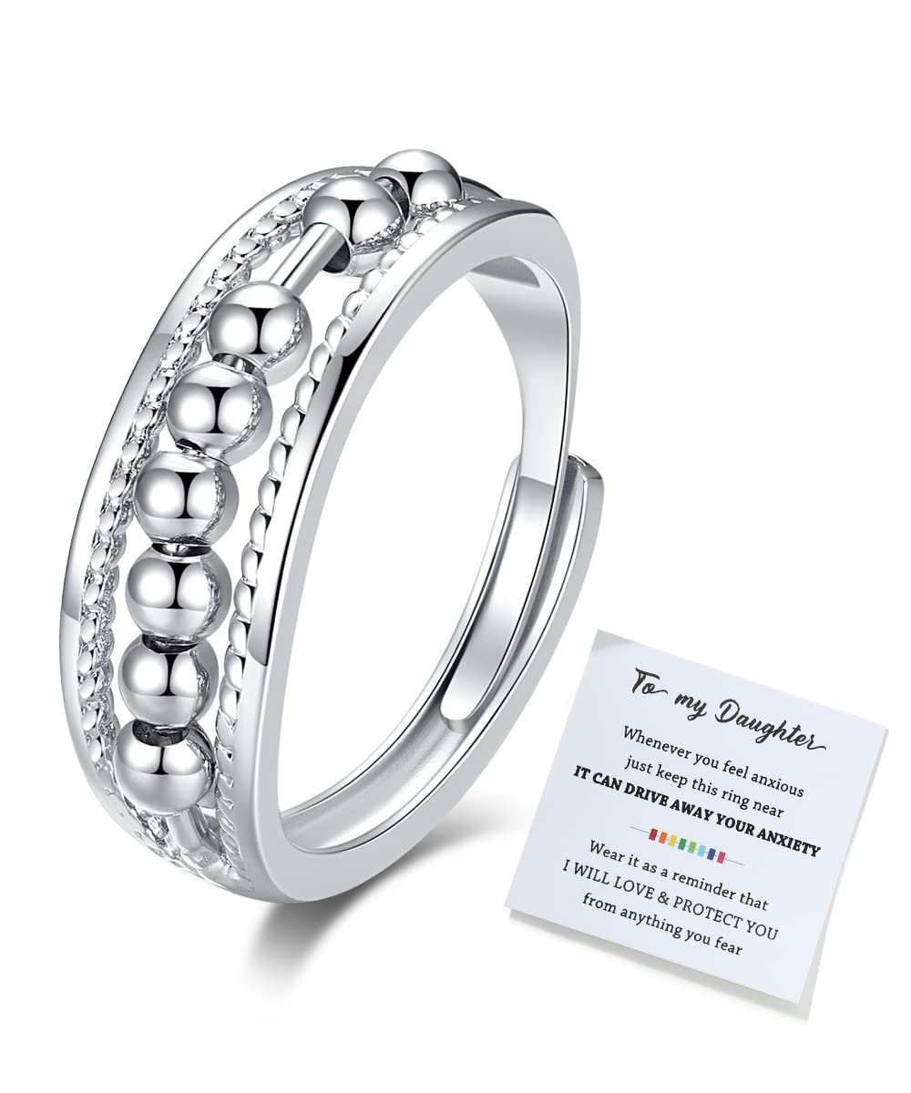To My Daughter Fidget Ring for Anxiety Adjustable Stacking RING Fidget Rings for Anxiety for Women Anxiety Relief Rainbow Fidget Ring Jewelry Gifts