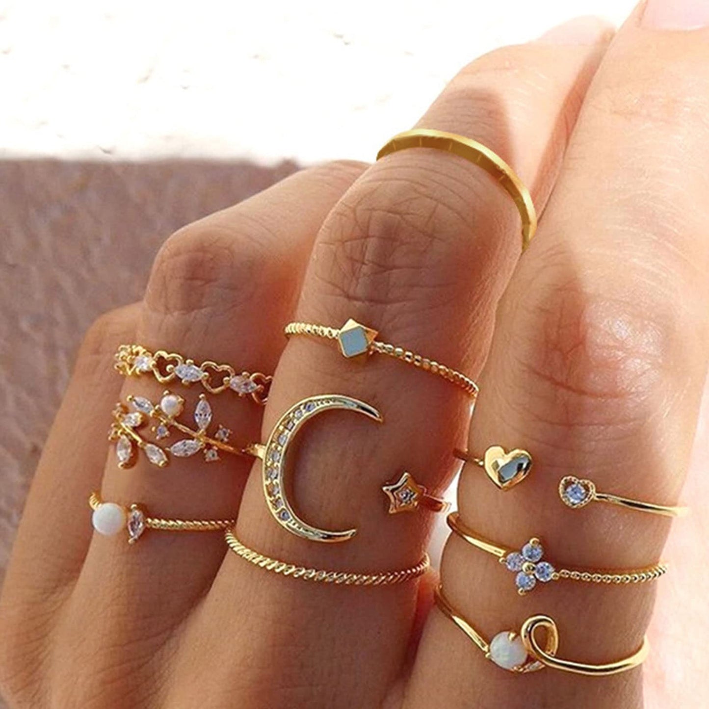 JSJOY Gold Stacking Rings for Women Butterfly Knuckle Rings Snake Rings Moon Star Rings Heart Stacking Rings for Girls